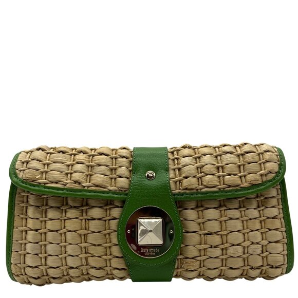 Kate Spade Brown And Green Straw Wicker Ava Clutch - Picture 1 of 12